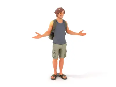 Casual Backpacker Guy Rigged and Animated D Character Model Low-poly 3D model