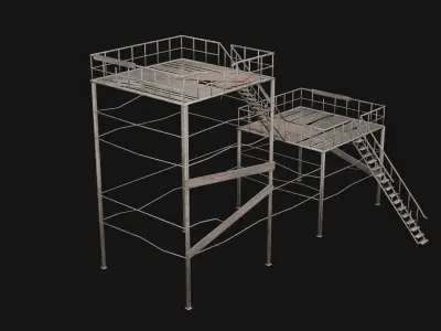 POST APO PLATFORM PIER IMPROVISED WATCHTOWER SCAFFOLDING PACK Low-poly 3D model