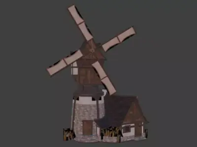 Windmill game ready Low-poly 3D model