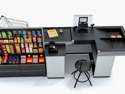 Supermarket  Grocery  stands  Shelves  Racks  Showcase  checkout 3D model