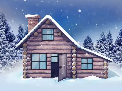 Stylized Winter Log Cabin House Low-poly 3D model
