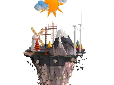 Floating Industrial Island Low Poly 3D model