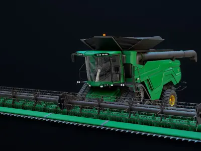  Modern Combine Harvester Green Rigged PBR 