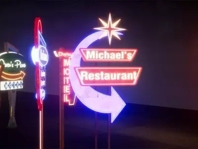 Retro Googie Diner Neon Sign Set - FBX Included Low-poly 3D model