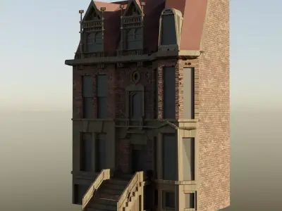 Low Poly Gothic Victorian Medieval Mansion Town House Low-poly 3D model