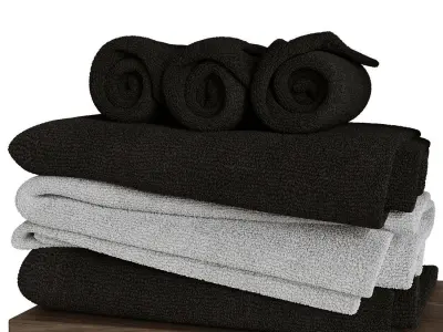 Towel set 2 wooden shelf with towels 3D model
