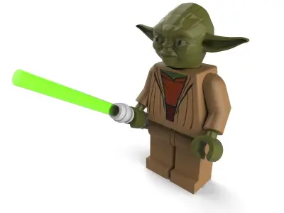 Yoda lego holding light saber 3D model
