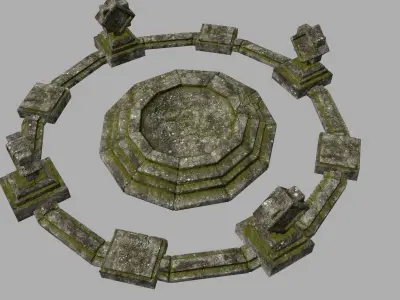 temple stone circle with stones Low-poly 3D model