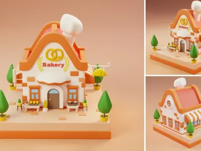 Cartoon Stores Eateries Islands Exteriors Low-poly 3D model