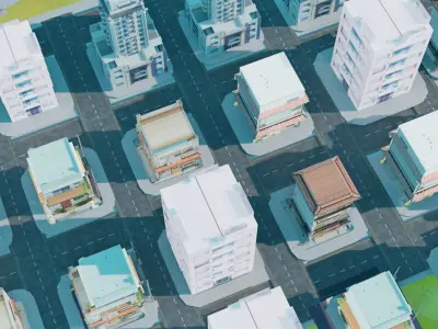 Anime neighbourhood - anime city - anime buildings 3D model