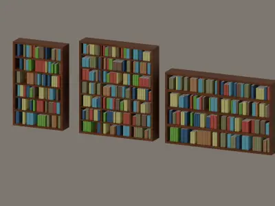 Bookcase three bookshelves Low-poly 3D model