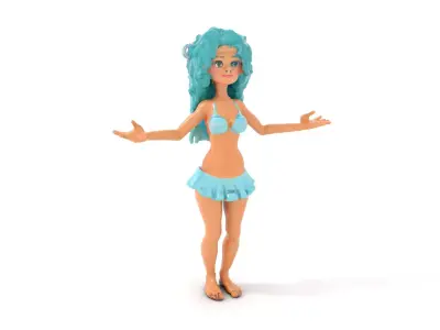 Aquatic Fantasy Girl Rigged and Animated Low-poly 3D model