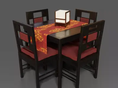 Japanese dining table and chairs 3D model