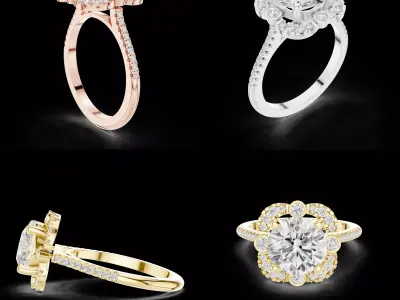 Round Halo Engagement Ring 3D Model for Jewelry Printing STL 3D print model