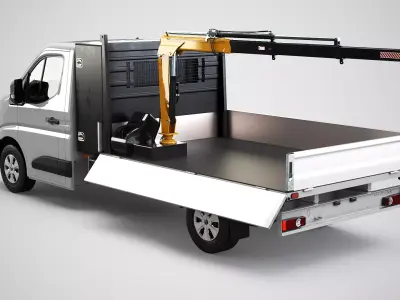 Renault Master Tipper Flatbed Crane Truck PBR Textured Low-poly 3D model