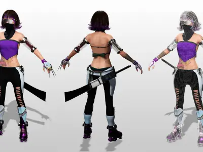 Cyber Ninja Girl Stylized Futuristic Female Character Low-poly 3D model