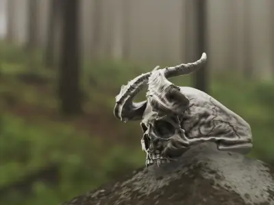 Realistic Ring Demon Skull with Horns 2 3D print model