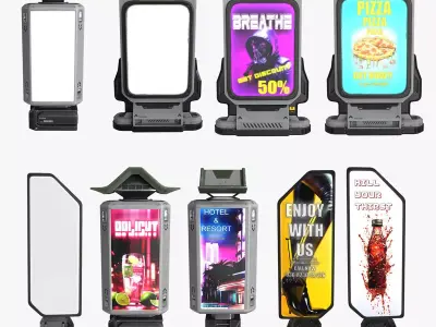 Sci-fi Billboard Sign set of 3 3D Model Pack