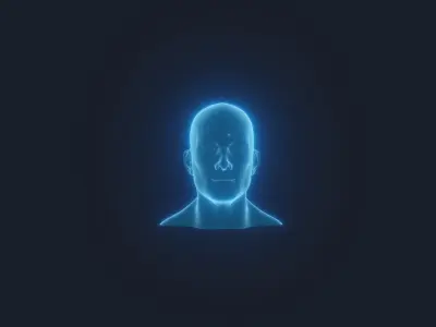 Hologram Male Head 3D Model Animated with Facial Expressions Low-poly 3D model
