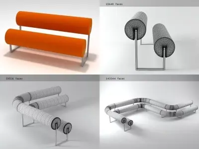P four different orange curved benches 3D model