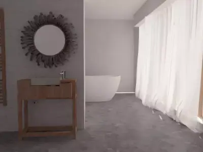 bathroom with walls and wooden furniture 3D model