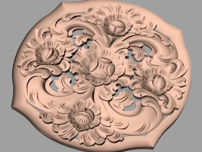 Bed door flower 3D relief STL model for CNC engraving E545 3D model