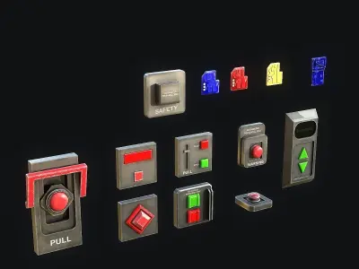 Sci fi Door Switch Pack Low-poly 3D model