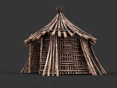 Primitive Wood Stick Jungle Shelter 3 Low-poly 3D model