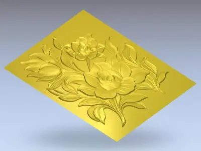 Modern Flower Relief Panel Wall Decor Set STL Mural CNC 379  3D model
