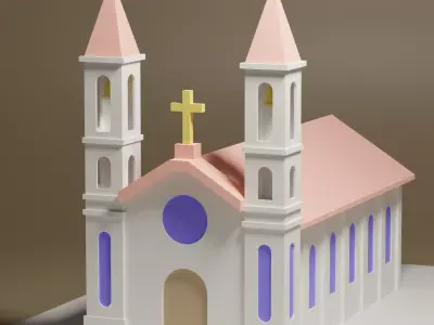 lowpoly Cartoon Church Low-poly 3D model