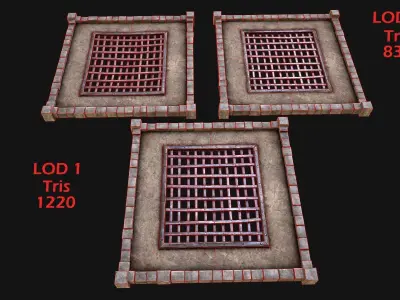 Medieval Castle Roof with Prison Bars Low-poly 3D model