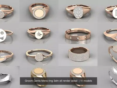 11 Groom Gents Mens ring 3dm stl render detail  3D Model Pack