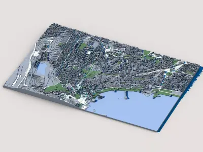 Baku Cityscape Azerbaijan Caspian Sea Skyline Flame Towers  3D model