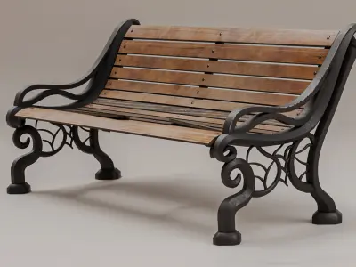 Set of 3 Old Park Benches Intact Damaged and Broken PBR Low-poly 3D model