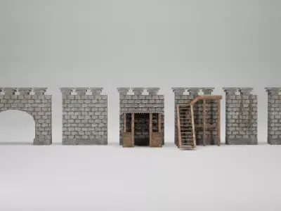 Medieval Walls and Gate  Low-poly 3D model