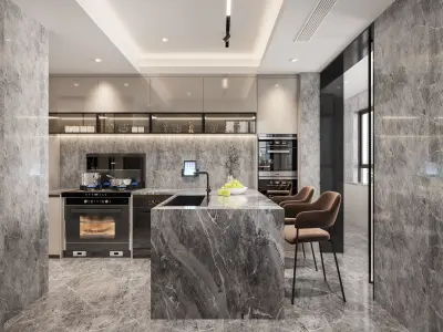 kitchen dining Modern living room 3D model