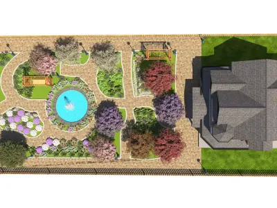 Grand Victorian House and Garden Landscape 3D Model Low-poly 3D model