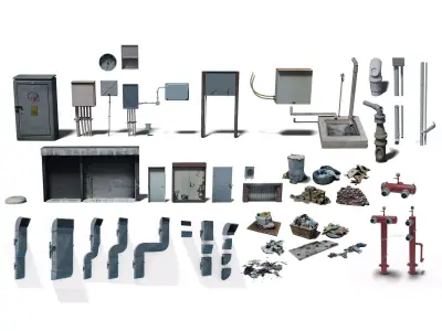 Set dressing detailing kitbash for city scene environments 3D model