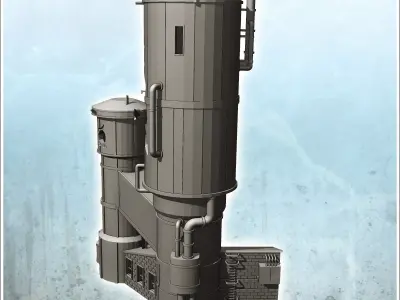 Double industrial grain tank with annex and outside pipes destro 3D print model
