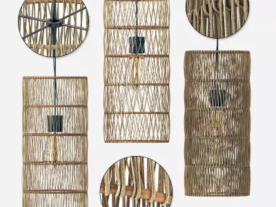 Lamp wood rotang wicker Cylinder 3D model