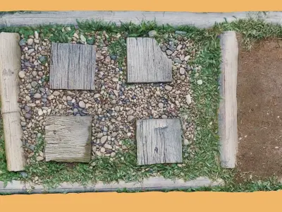 Stone walkway with bamboo 3D model