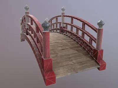 Japanese red bridge Low-poly 3D model