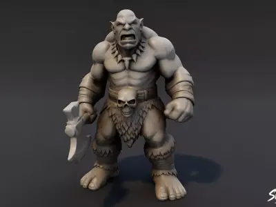 Ogre Warrior Attack Ready Statue Low-poly 3D model