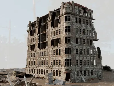 8K and 4K mixed Detailed Ruined Building Low-poly 3D model