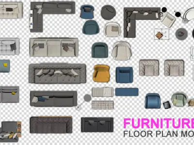 FLOOR PLAN 2d furniture top view PSD 3D model render realistic  3D model