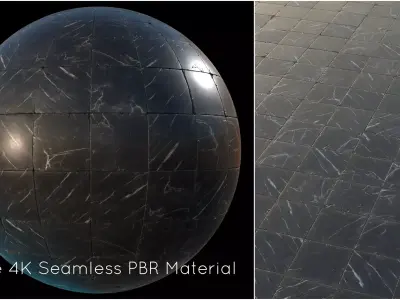 Black marble tiles PBR material  Texture