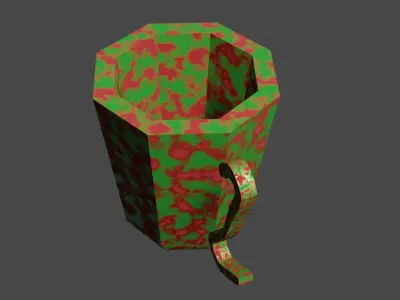 Metal cup with green paint with rust and dirt on surface Low-poly 3D model