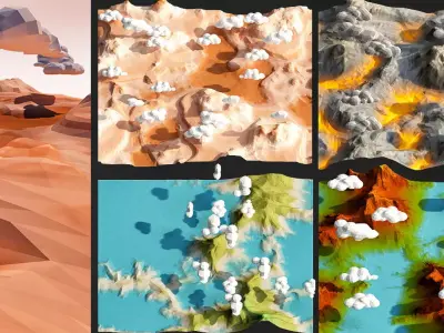 cartoon landscape pack low poly 3d model Low-poly 3D model