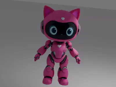 Low-Poly  Pink Robot Cat Girl 13k Faces Low-poly 3D model
