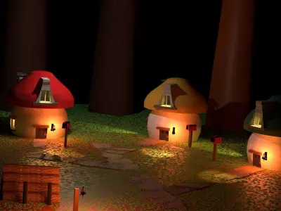 Smurfs houses Low-poly 3D model